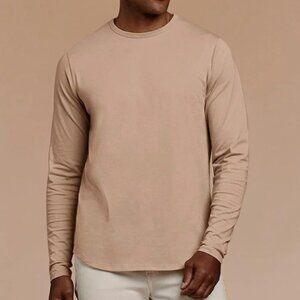 NWT Nuuds Men's Longsleeve Curved Hem Tee T-Shirt Large Sand Tan Casual